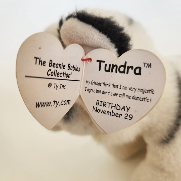 TY Beanie Baby 6" TUNDRA White Tiger Plush Stuffed Animal Toy MWMTs Heart Tags - Picture 5 of 7